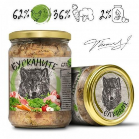 Бурканите - храна за кучета със свинско, пилешко и зеленчуци 480 гр